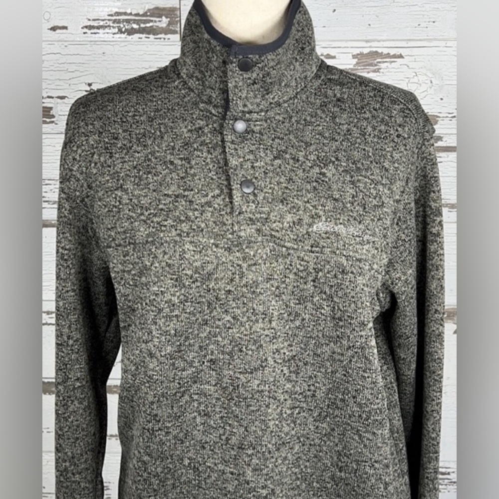 EDDIE BAUER Mens Medium 1/4 Snap Radiator Fleece Pullover Gray Warm Fall EUC